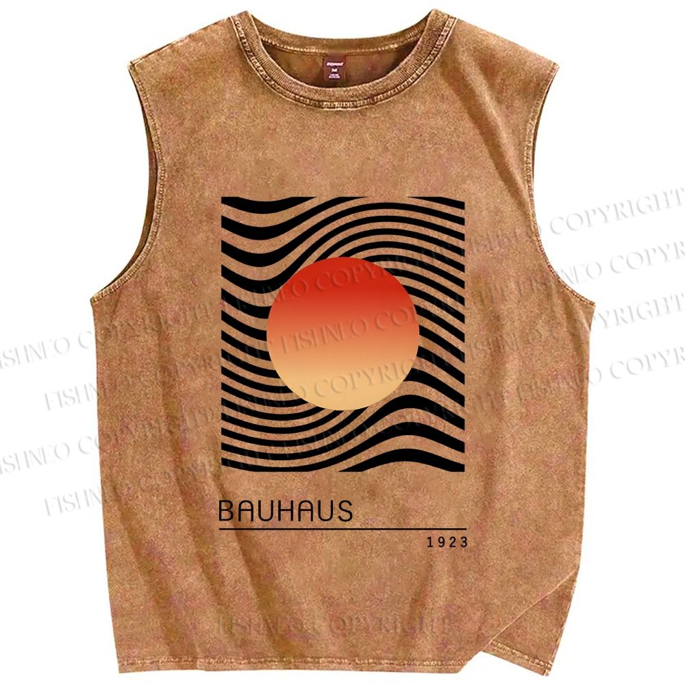 Unisex Bauhaus Waves Sunrise Printed Washed Tank Top