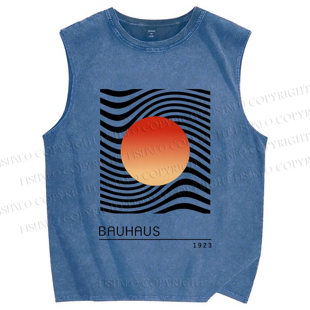 Unisex Bauhaus Waves Sunrise Printed Washed Tank Top