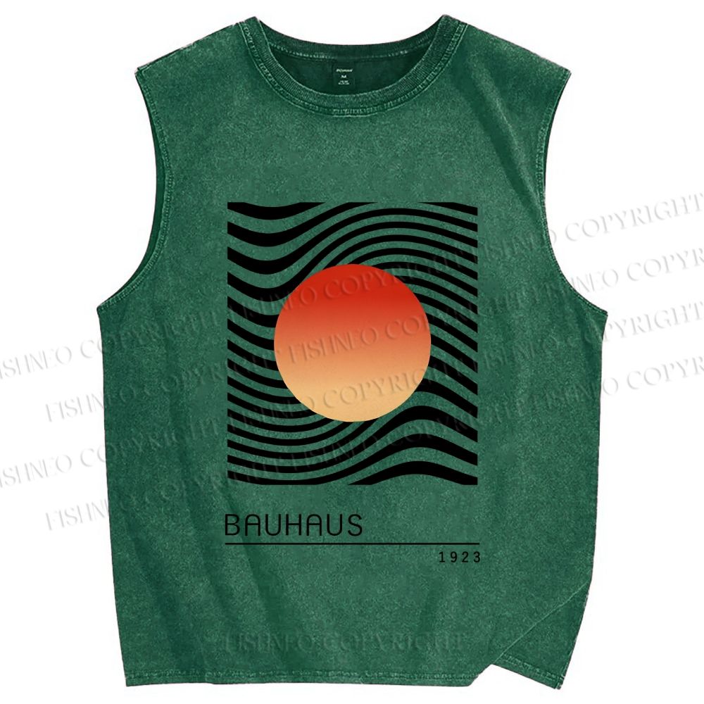 Unisex Bauhaus Waves Sunrise Printed Washed Tank Top