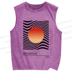 Unisex Bauhaus Waves Sunrise Printed Washed Tank Top