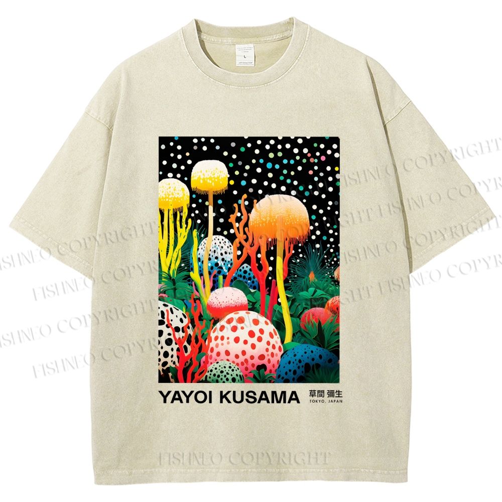 Unisex Yayoi Kusama Polka-Dot Mushroom Printed Washed Tee