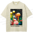 Unisex Yayoi Kusama Polka-Dot Mushroom Printed Washed Tee