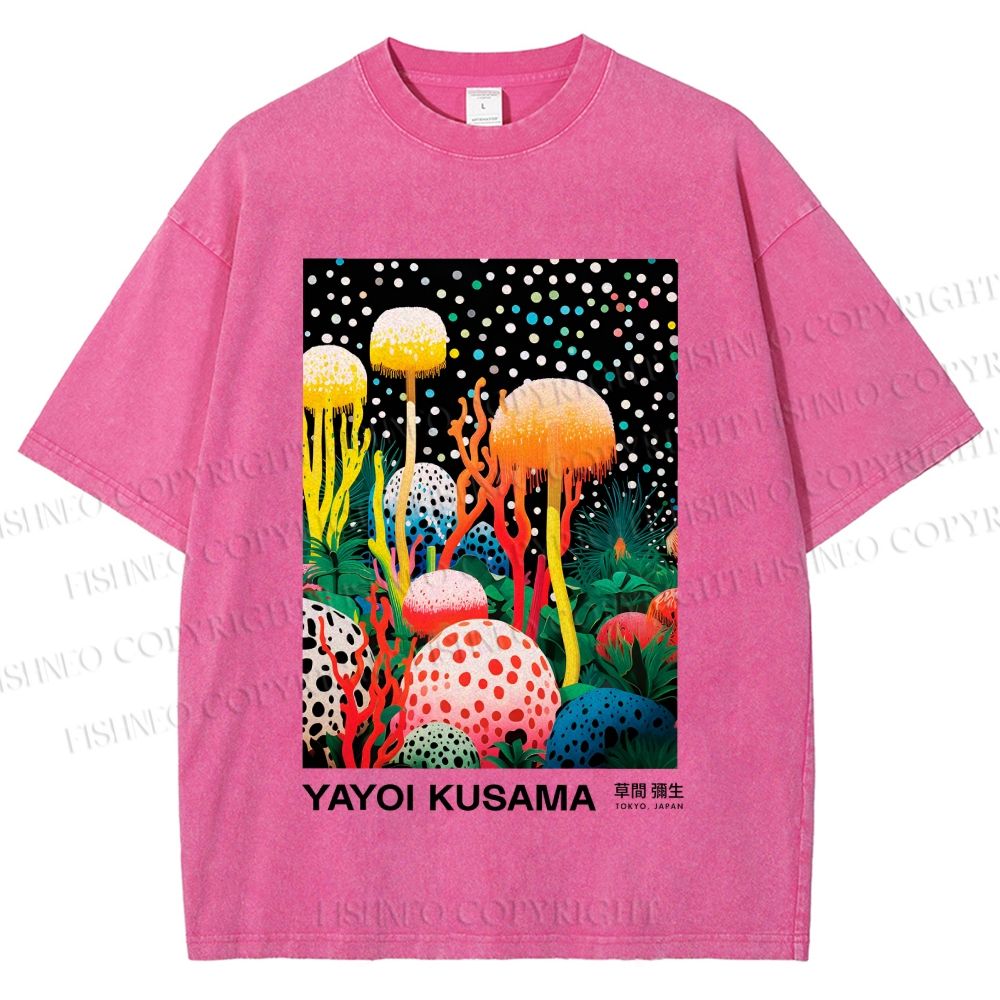 Unisex Yayoi Kusama Polka-Dot Mushroom Printed Washed Tee