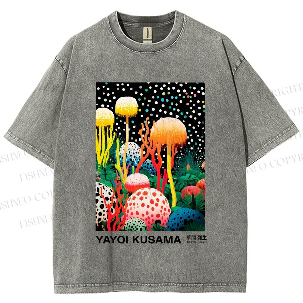 Unisex Yayoi Kusama Polka-Dot Mushroom Printed Washed Tee