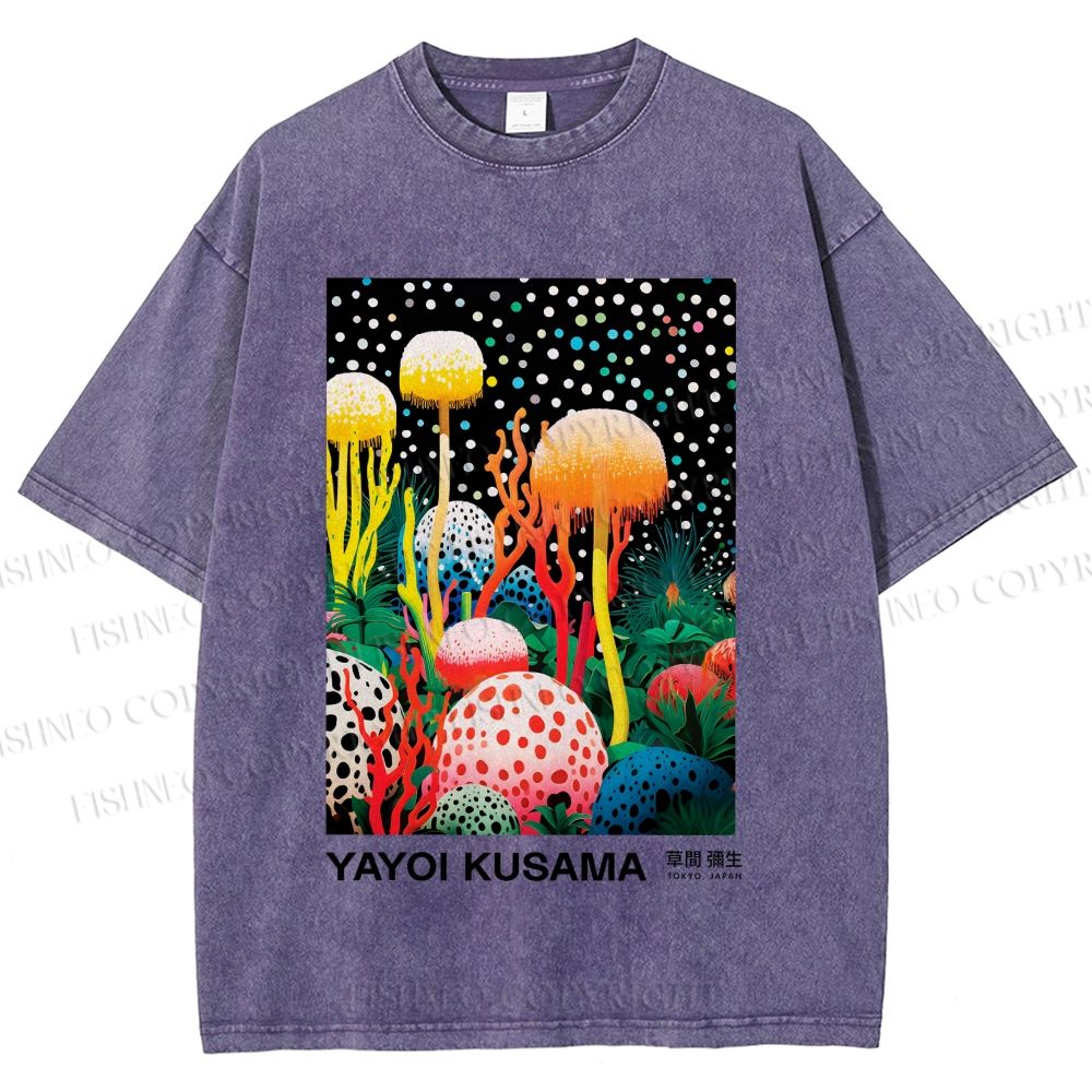 Unisex Yayoi Kusama Polka-Dot Mushroom Printed Washed Tee