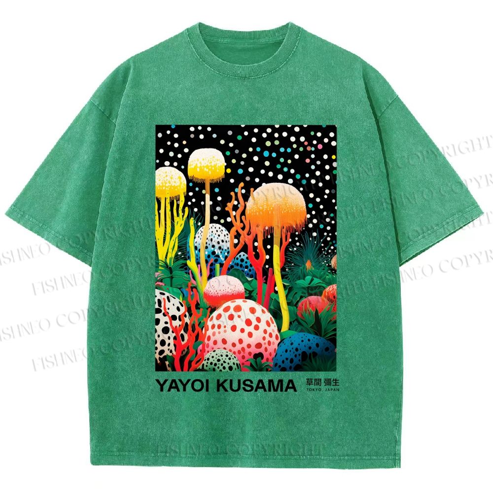 Unisex Yayoi Kusama Polka-Dot Mushroom Printed Washed Tee