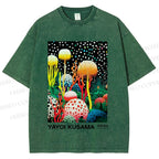 Unisex Yayoi Kusama Polka-Dot Mushroom Printed Washed Tee