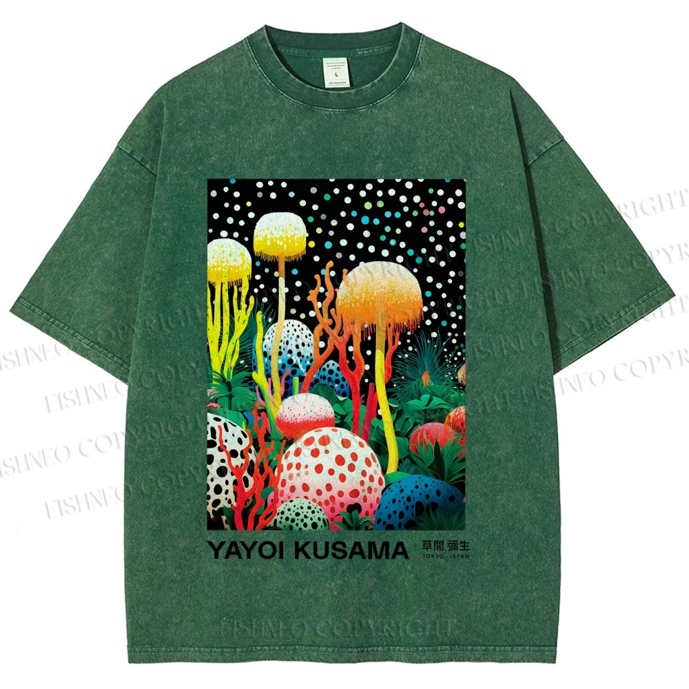 Unisex Yayoi Kusama Polka-Dot Mushroom Printed Washed Tee