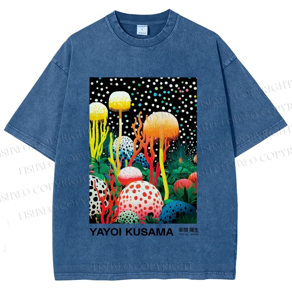 Unisex Yayoi Kusama Polka-Dot Mushroom Printed Washed Tee