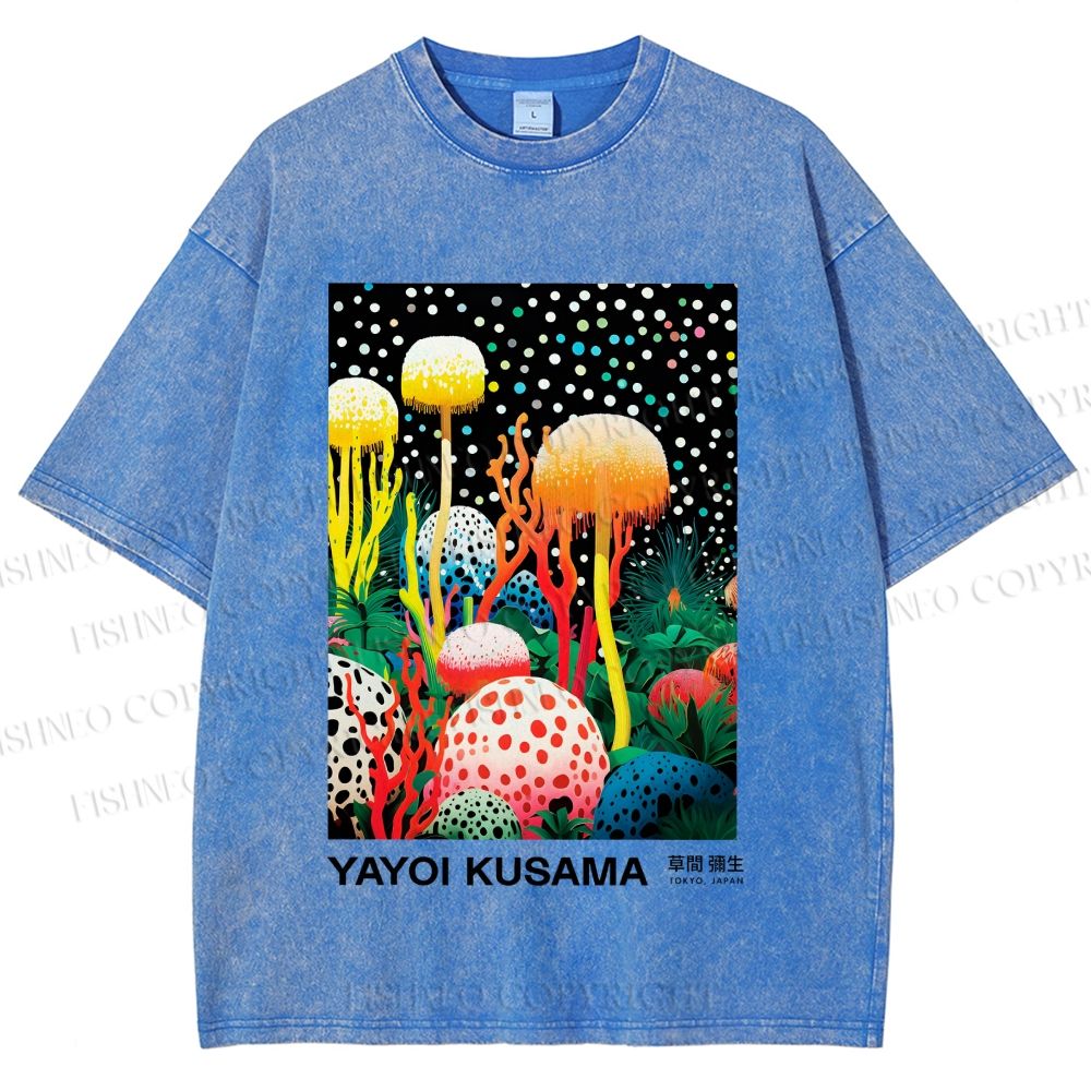 Unisex Yayoi Kusama Polka-Dot Mushroom Printed Washed Tee