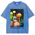 Unisex Yayoi Kusama Polka-Dot Mushroom Printed Washed Tee