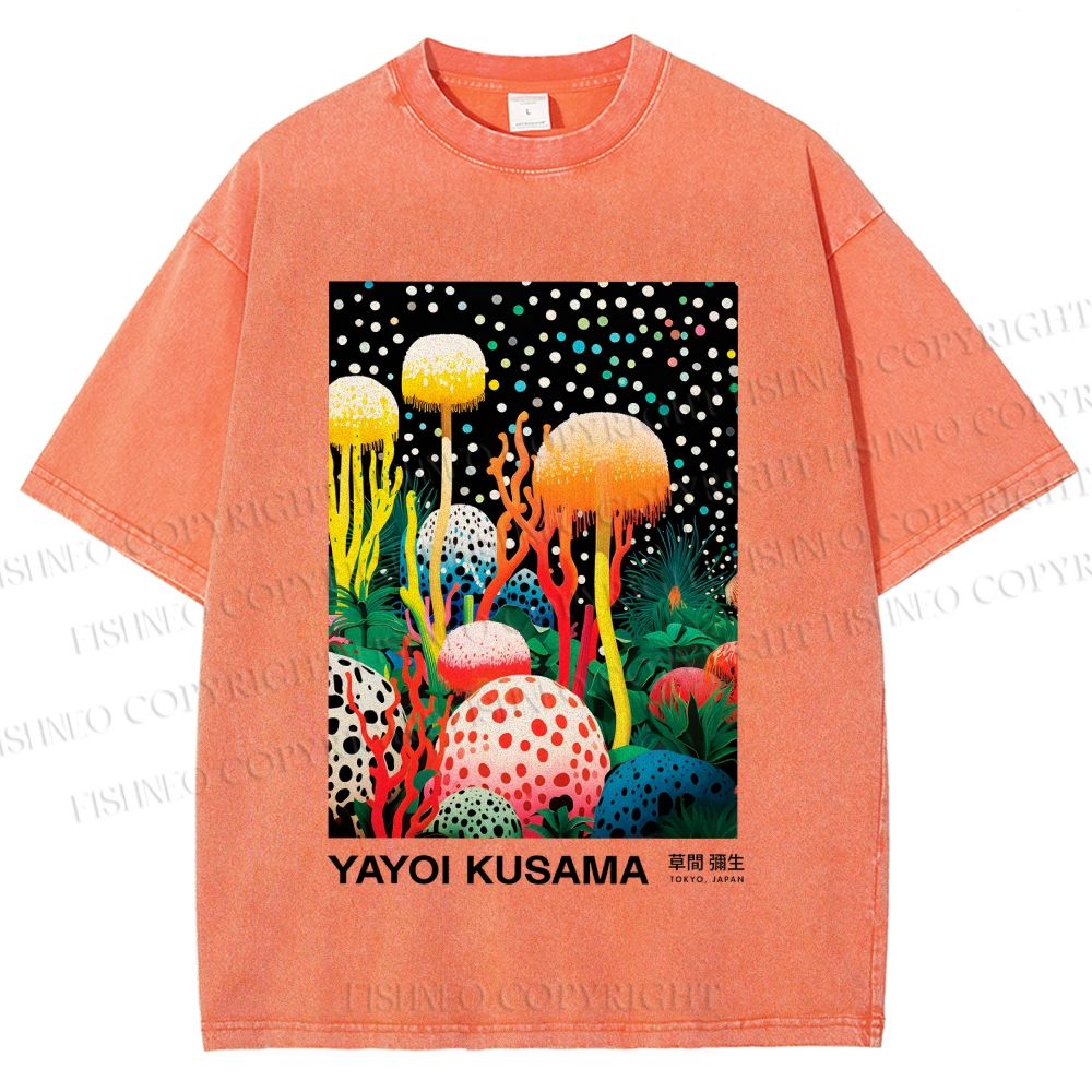 Unisex Yayoi Kusama Polka-Dot Mushroom Printed Washed Tee