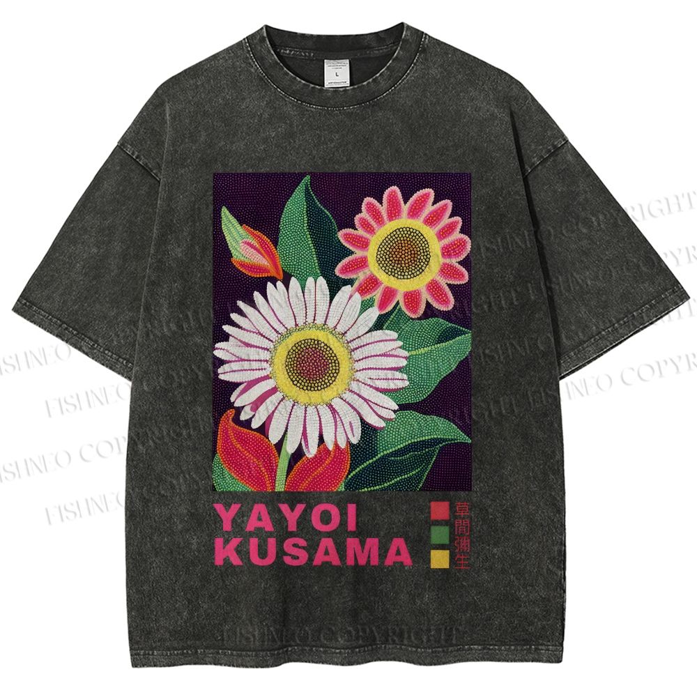 Unisex Yayoi Kusama Flower Printed Washed Tee