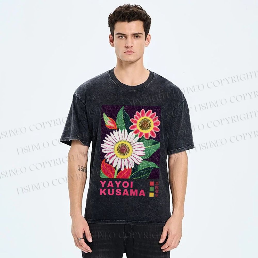 Unisex Yayoi Kusama Flower Printed Washed Tee