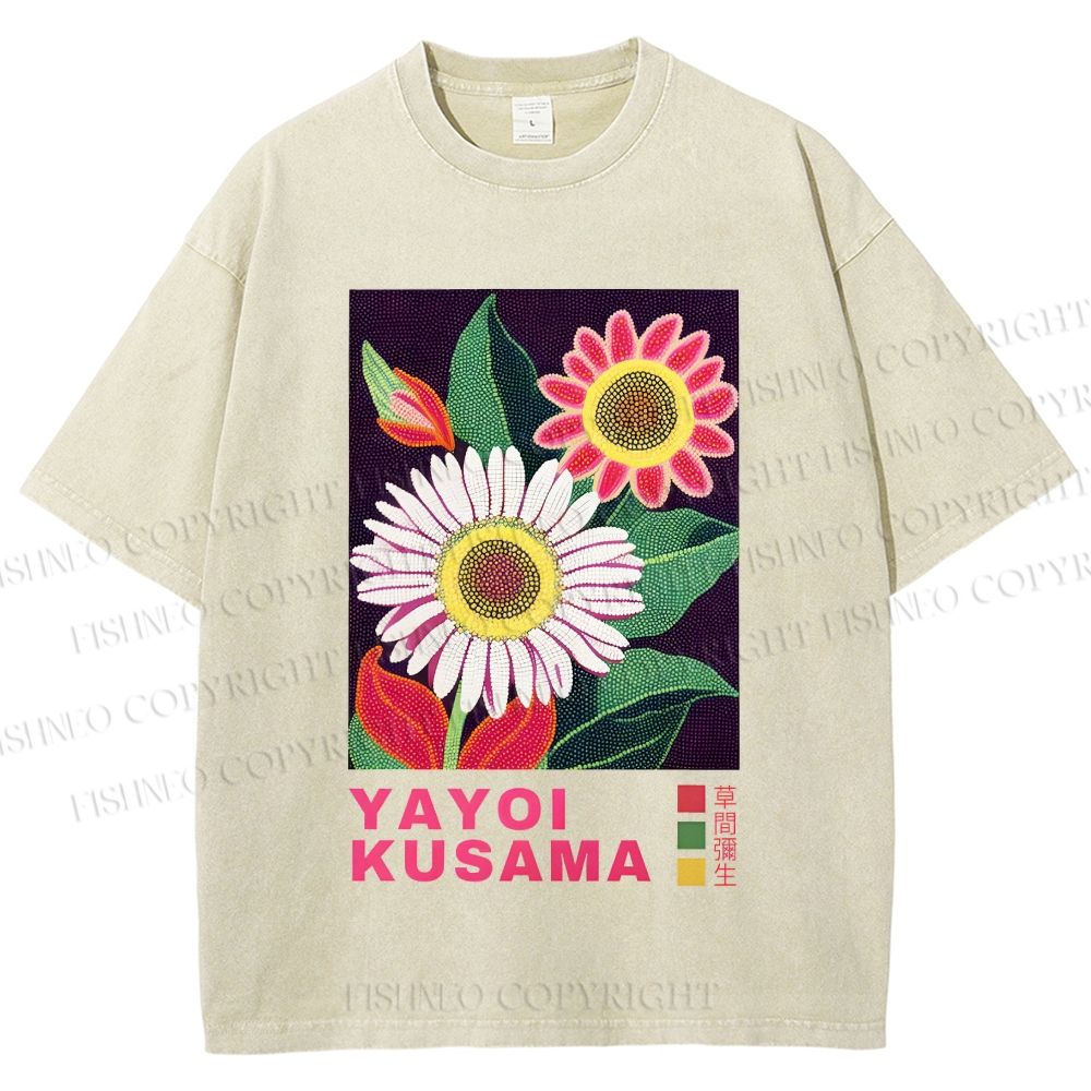 Unisex Yayoi Kusama Flower Printed Washed Tee