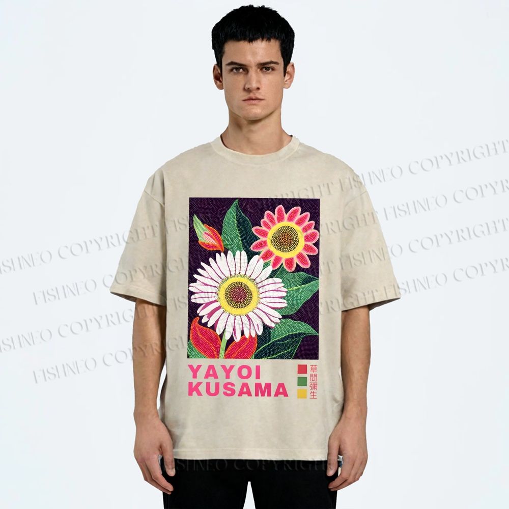 Unisex Yayoi Kusama Flower Printed Washed Tee