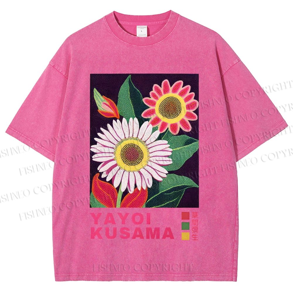 Unisex Yayoi Kusama Flower Printed Washed Tee