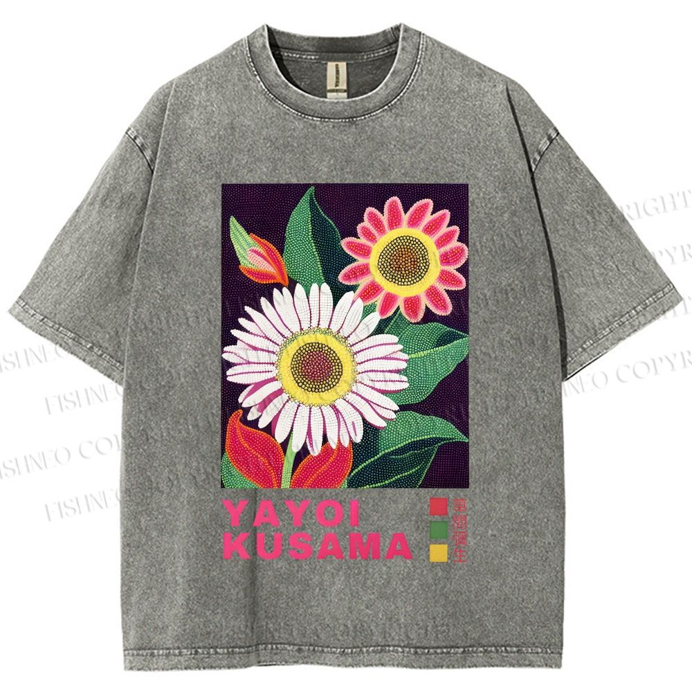Unisex Yayoi Kusama Flower Printed Washed Tee