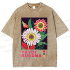 Unisex Yayoi Kusama Flower Printed Washed Tee