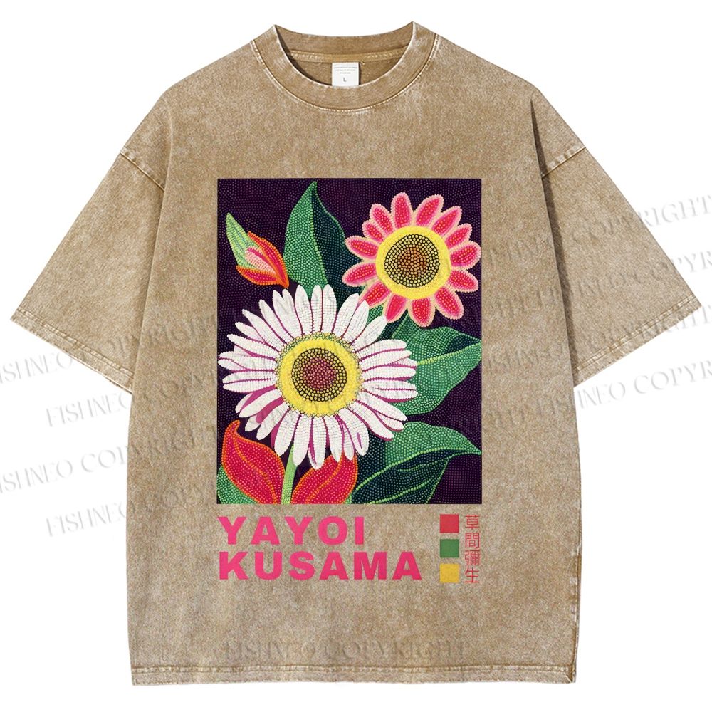 Unisex Yayoi Kusama Flower Printed Washed Tee