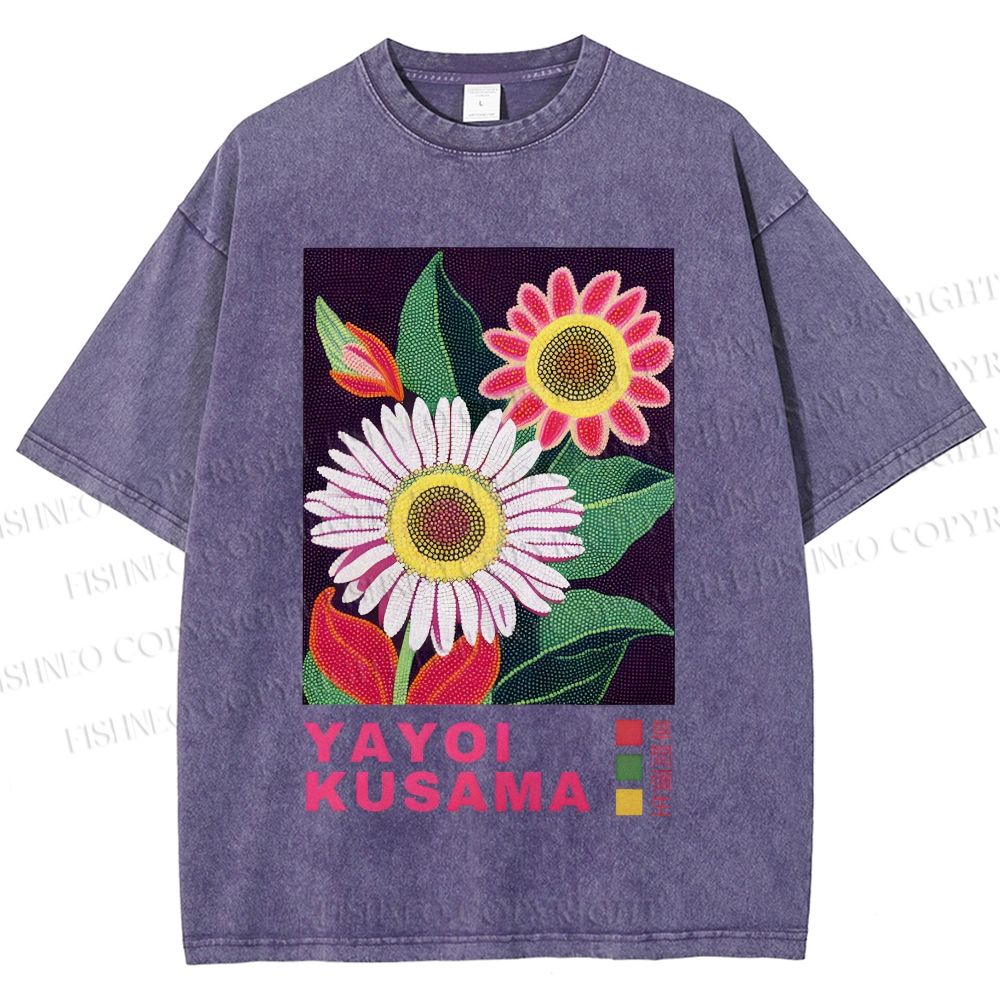 Unisex Yayoi Kusama Flower Printed Washed Tee