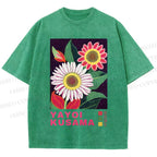 Unisex Yayoi Kusama Flower Printed Washed Tee