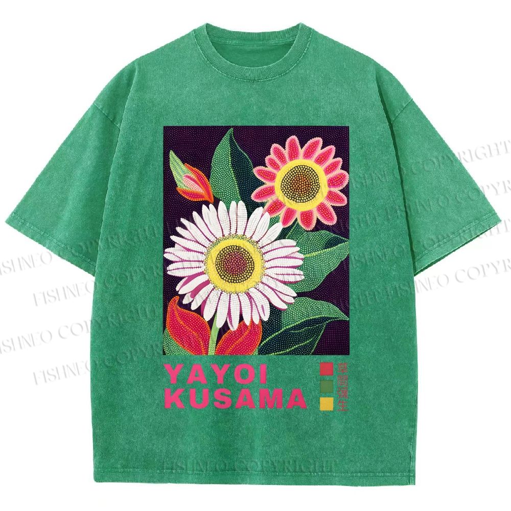 Unisex Yayoi Kusama Flower Printed Washed Tee