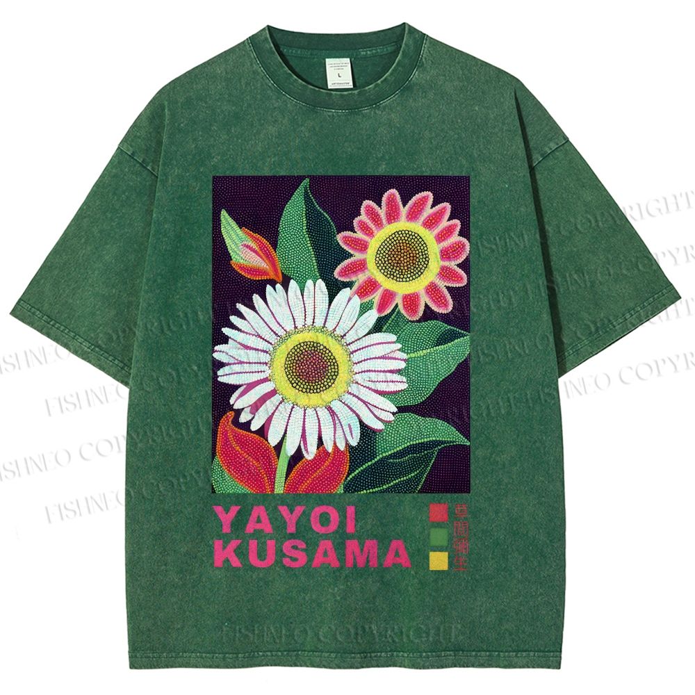 Unisex Yayoi Kusama Flower Printed Washed Tee