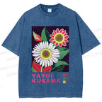 Unisex Yayoi Kusama Flower Printed Washed Tee