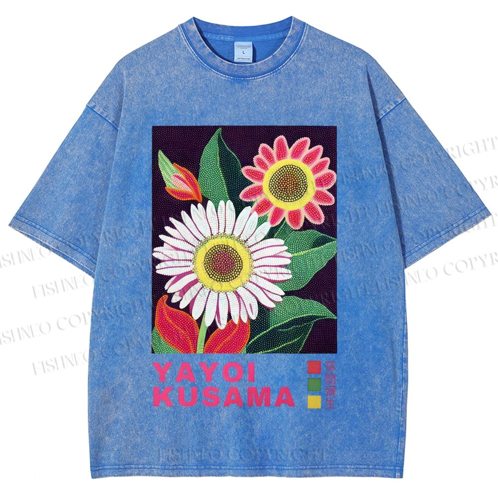 Unisex Yayoi Kusama Flower Printed Washed Tee
