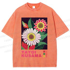 Unisex Yayoi Kusama Flower Printed Washed Tee