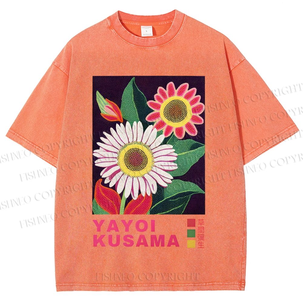 Unisex Yayoi Kusama Flower Printed Washed Tee