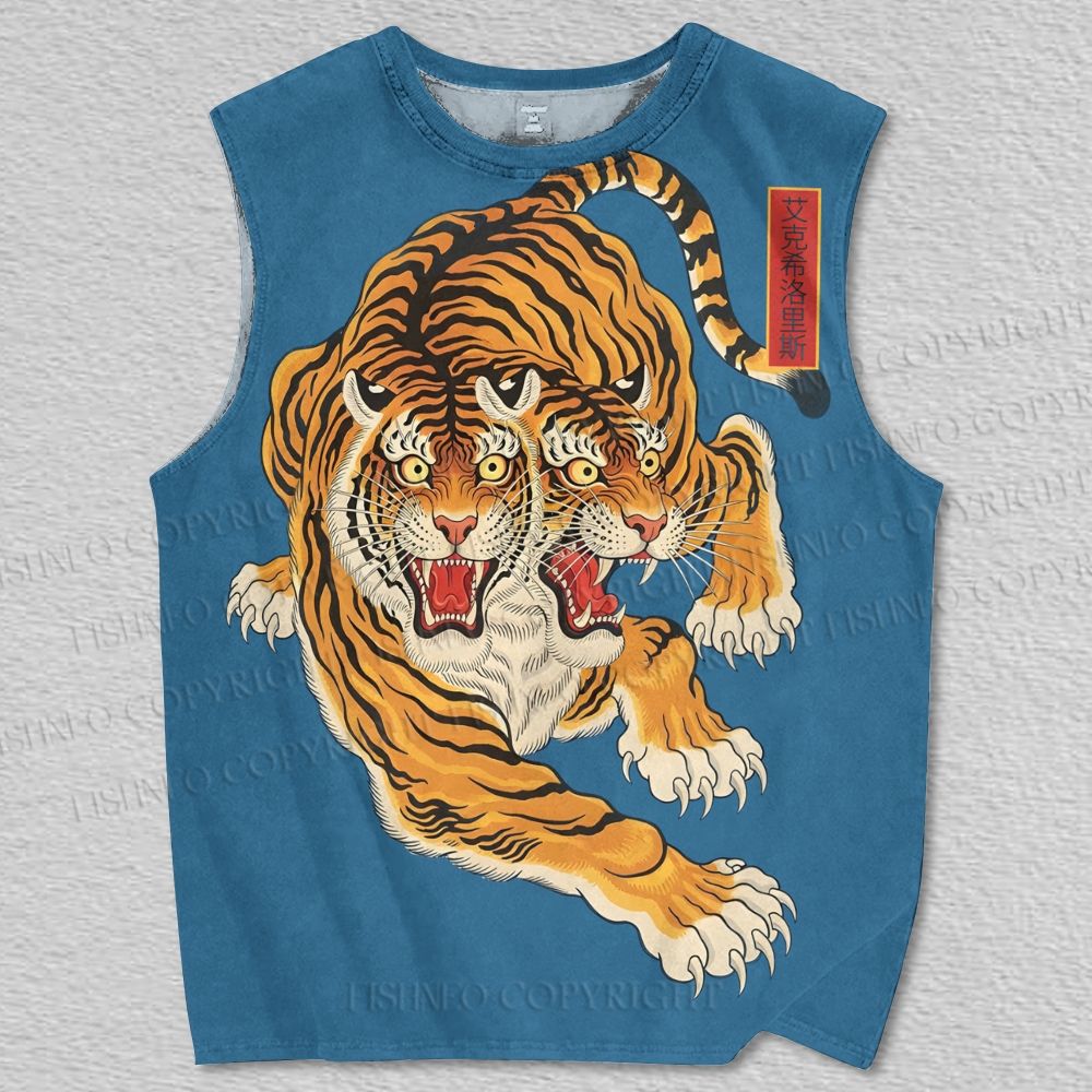 Unisex Two-Headed Tiger Printed Tank Top