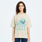 Unisex Octopus Nope Printed Washed Tee