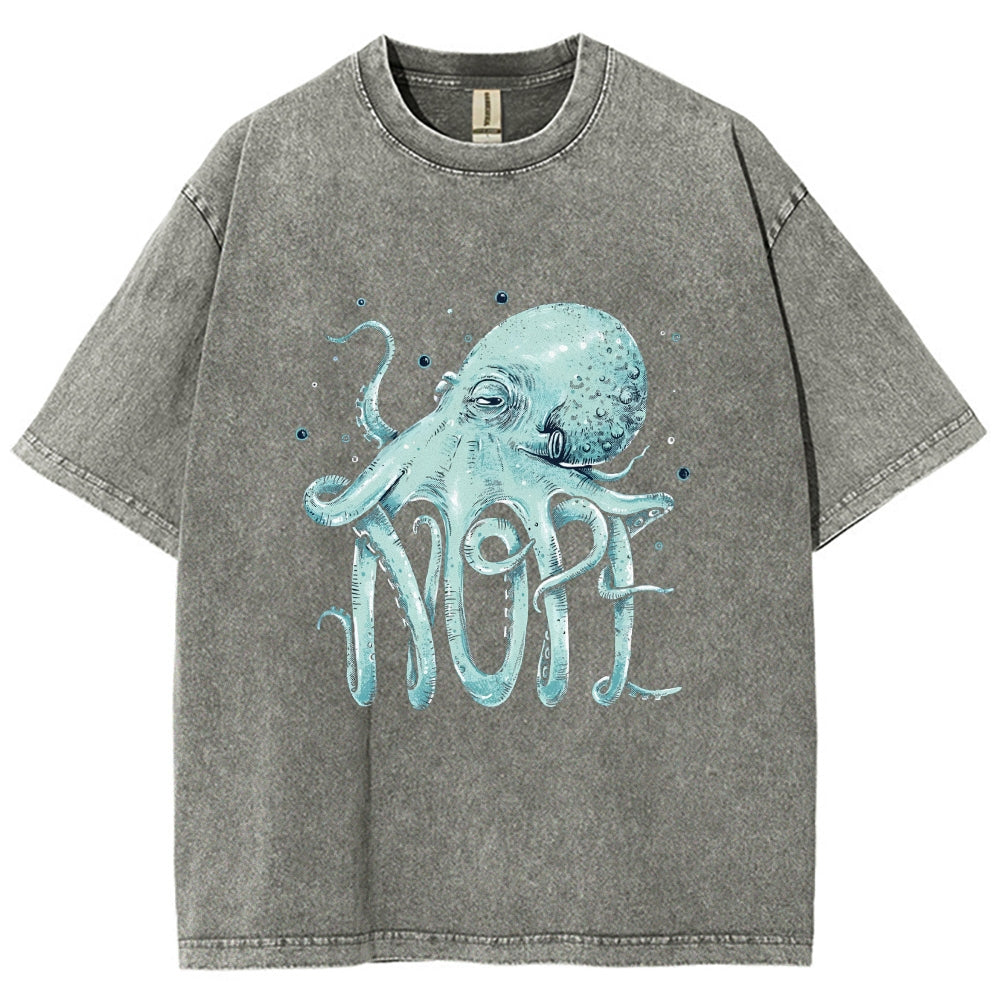Unisex Octopus Nope Printed Washed Tee