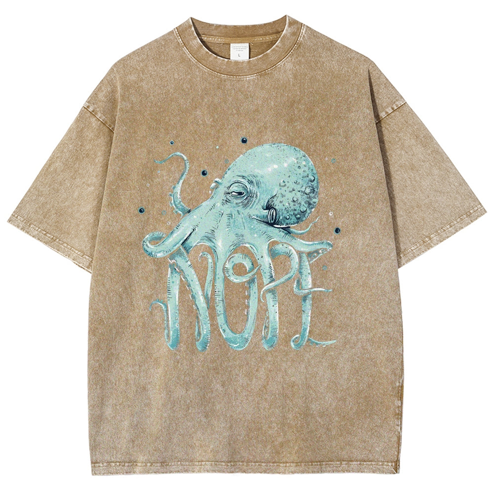 Unisex Octopus Nope Printed Washed Tee