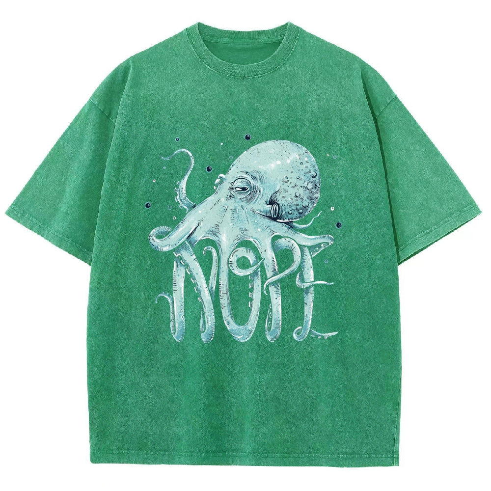 Unisex Octopus Nope Printed Washed Tee