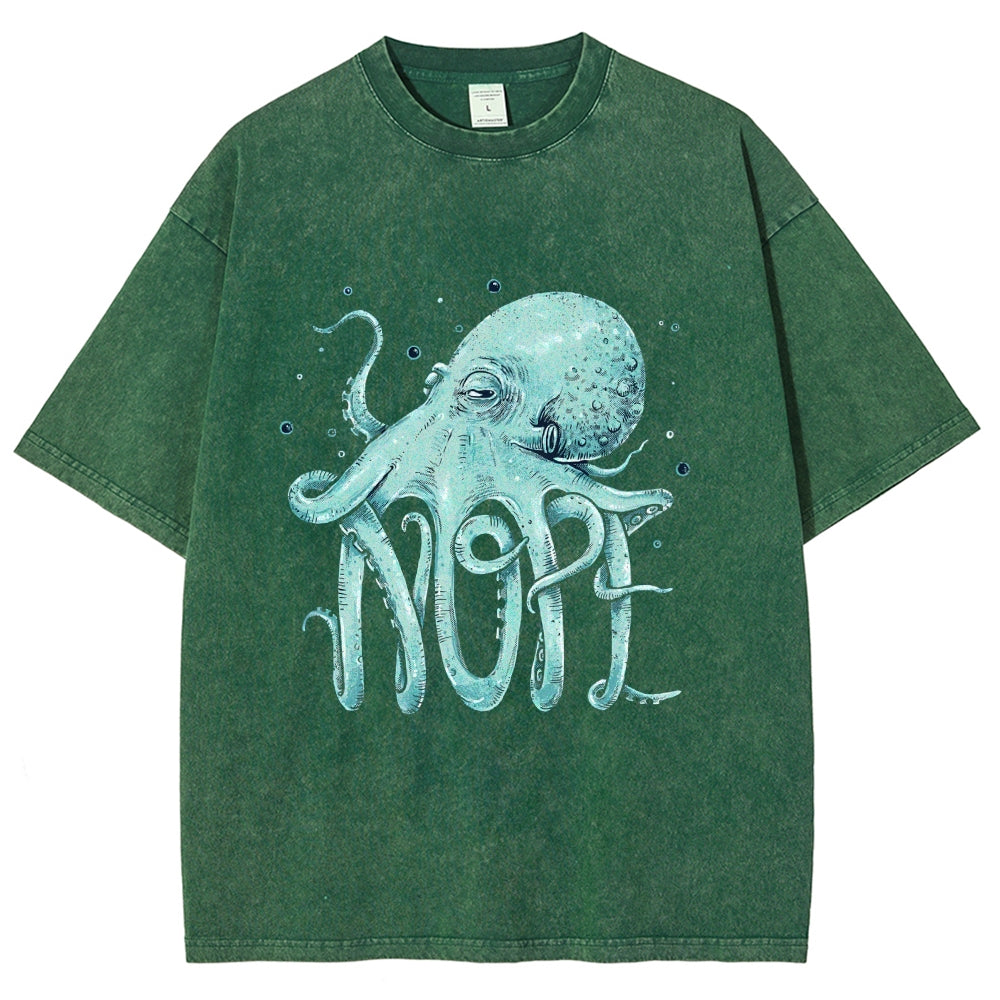 Unisex Octopus Nope Printed Washed Tee
