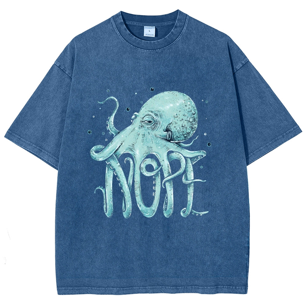 Unisex Octopus Nope Printed Washed Tee