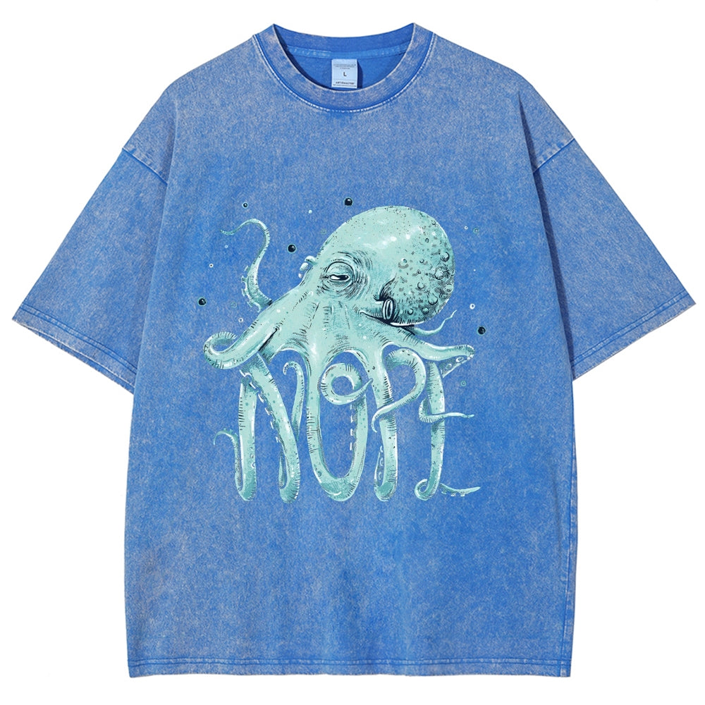 Unisex Octopus Nope Printed Washed Tee