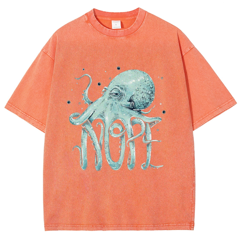 Unisex Octopus Nope Printed Washed Tee