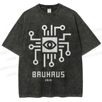 Unisex Bauhaus Geometric Eyes Printed Washed Tee