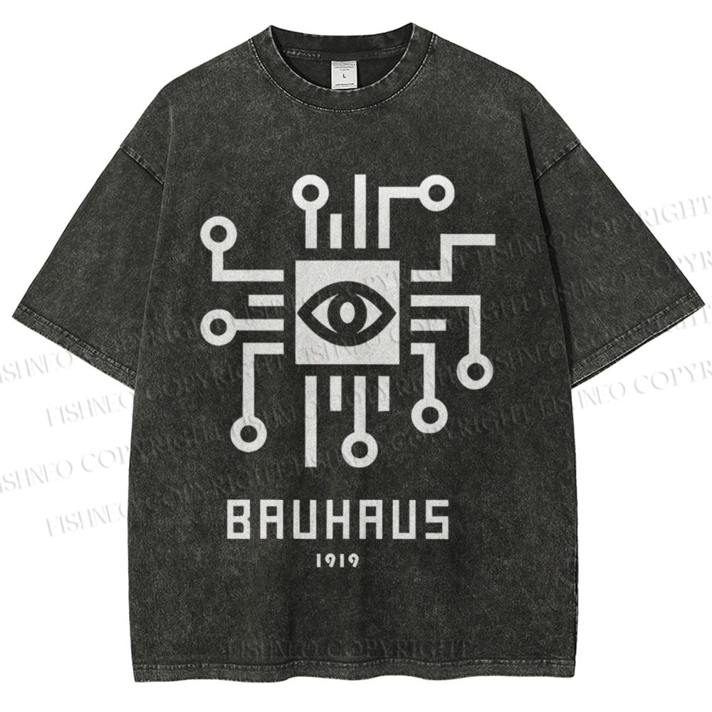 Unisex Bauhaus Geometric Eyes Printed Washed Tee