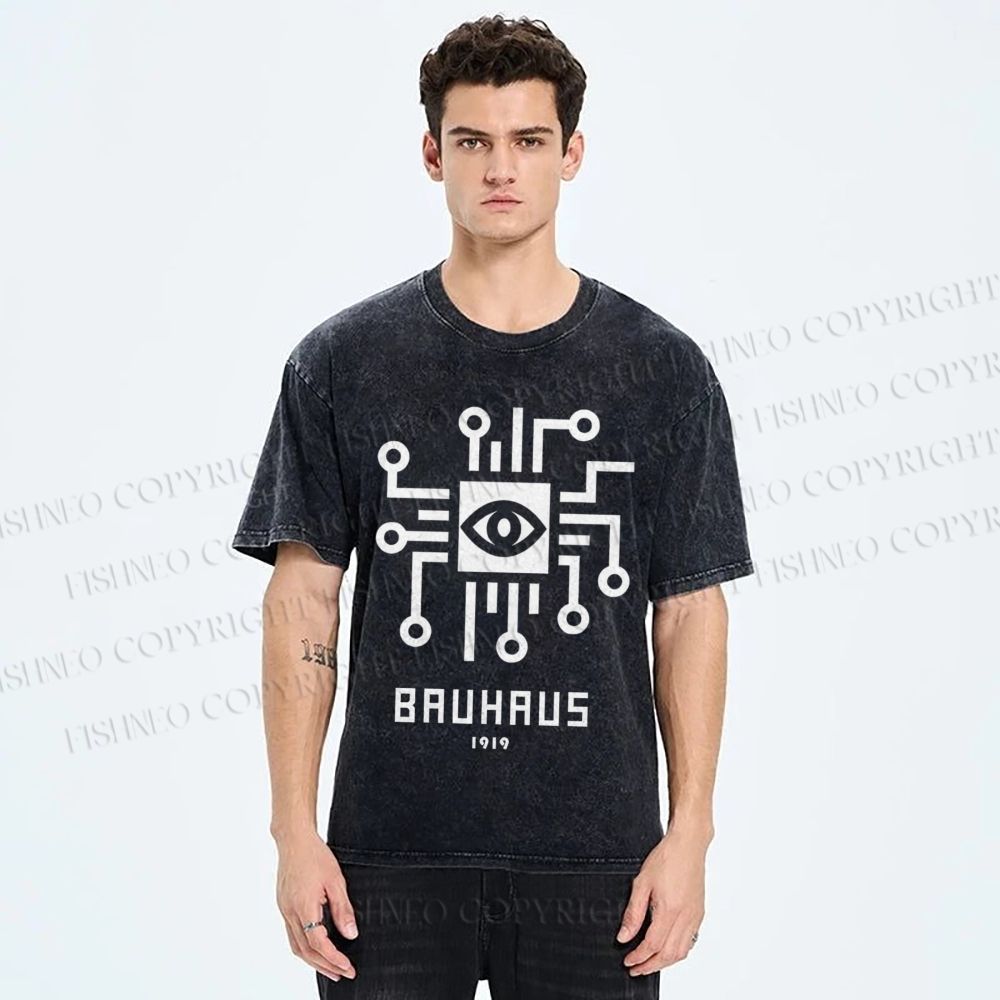 Unisex Bauhaus Geometric Eyes Printed Washed Tee