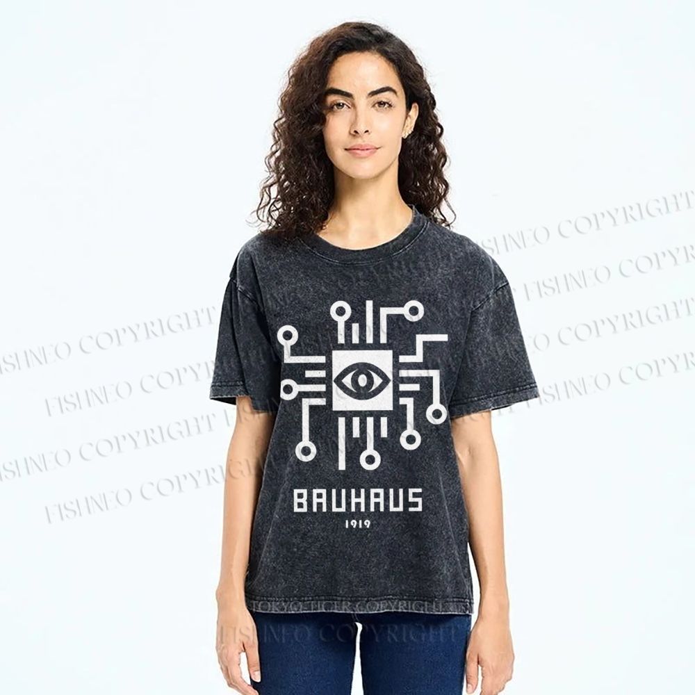 Unisex Bauhaus Geometric Eyes Printed Washed Tee