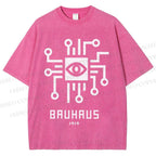 Unisex Bauhaus Geometric Eyes Printed Washed Tee