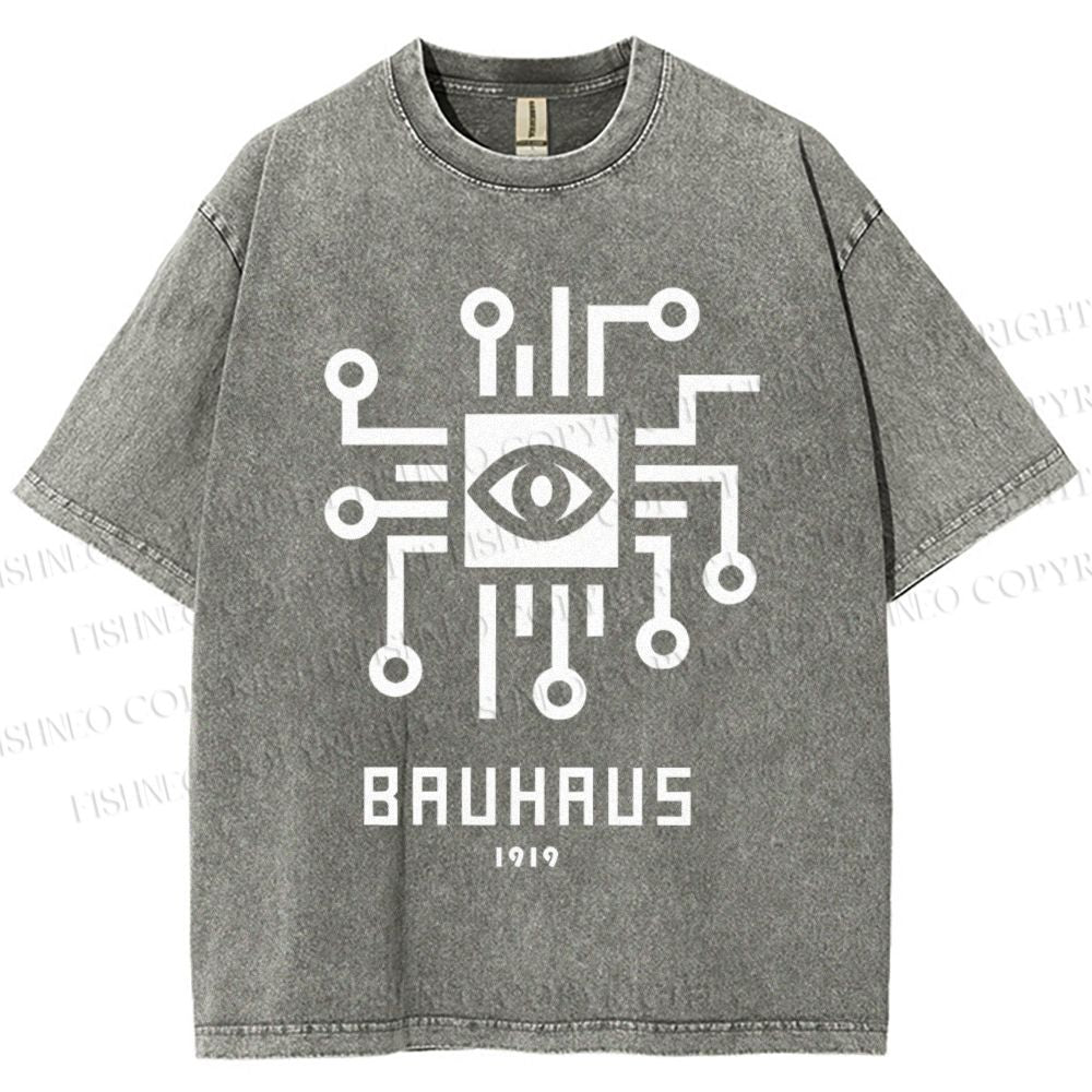 Unisex Bauhaus Geometric Eyes Printed Washed Tee
