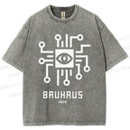 Unisex Bauhaus Geometric Eyes Printed Washed Tee