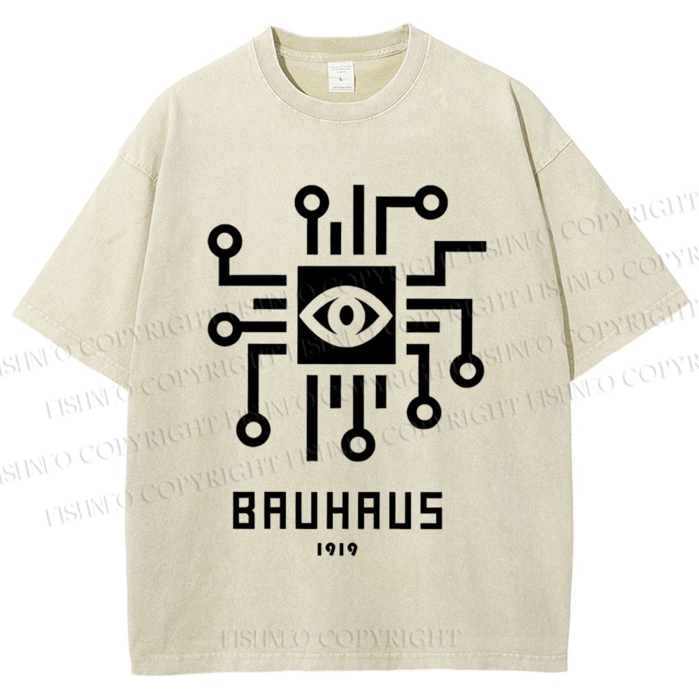 Unisex Bauhaus Geometric Eyes Printed Washed Tee