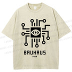 Unisex Bauhaus Geometric Eyes Printed Washed Tee